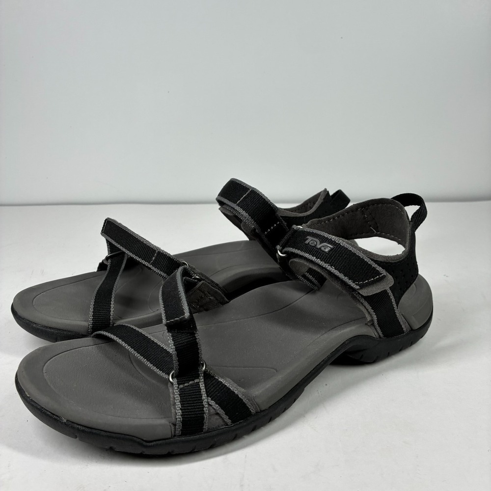 Teva Verra Women's 7.5 Black Gray Strappy Athletic Trail Hiking Sandals 1006263